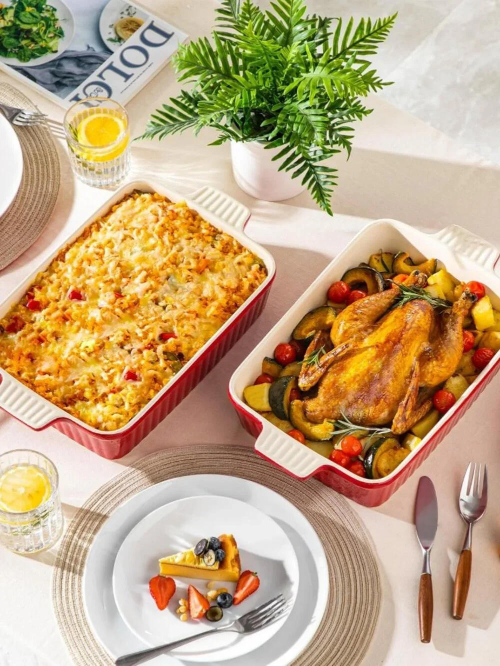 Large 9x13 Ceramic Baking Dish, 4.4 QT Casserole Pan with Handles, Oven